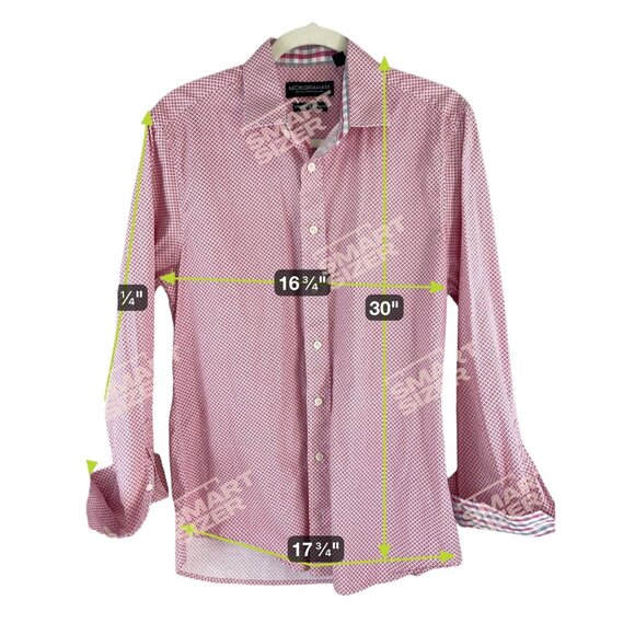 Nick Graham Mens Stretch Modern Fit Pink White Long Sleeve Button-Up Shirt Sz M - Picture 4 of 12